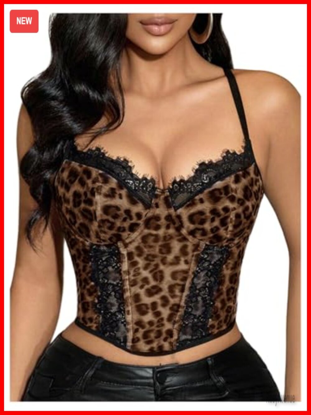 WDIRARA Leopard Lace Corset Bustier Cami Top Lace Up Back Crop Top